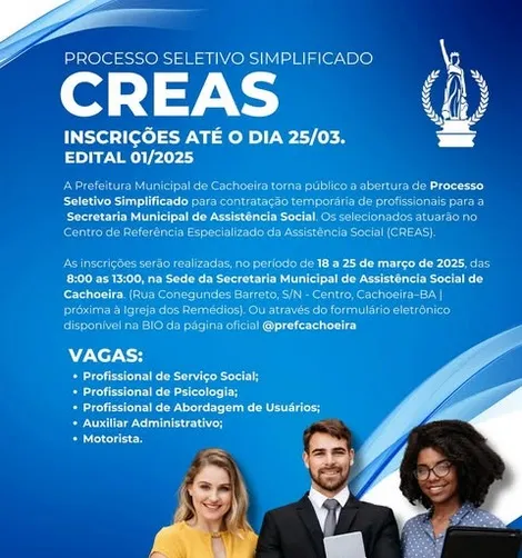 Cachoeira - Prefeitura abre processo seletivo para contratação temporária