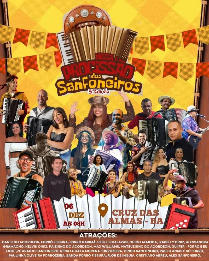 Cruz das Almas realiza 5ª Procissão dos Sanfoneiros neste sábado (6)