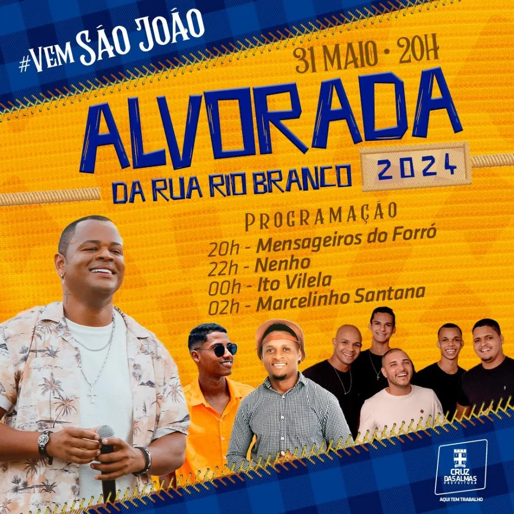 Prefeitura de Cruz das Almas anuncia a Alvorada da Rua Rio Branco no próximo dia 31 