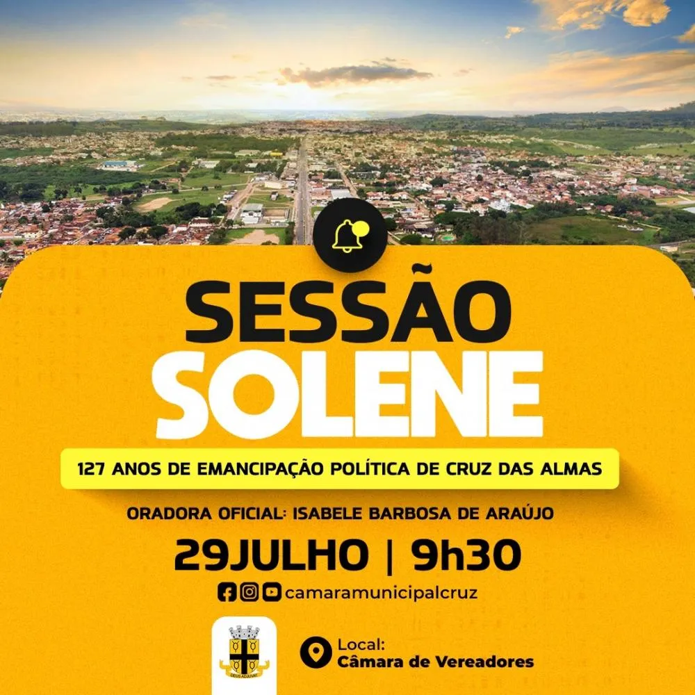 Cruz das Almas: Câmara de Vereadores realiza Sessão Solene do 29 de Julho