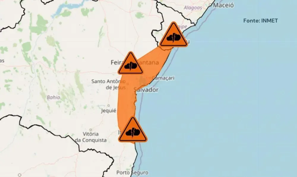 INMET emite alertas de ventos fortes e chuva intensa para Cachoeira e região