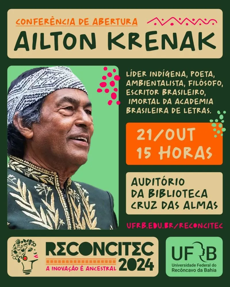 Ailton Krenak é o palestrante da conferência de abertura da Reconcitec 2024