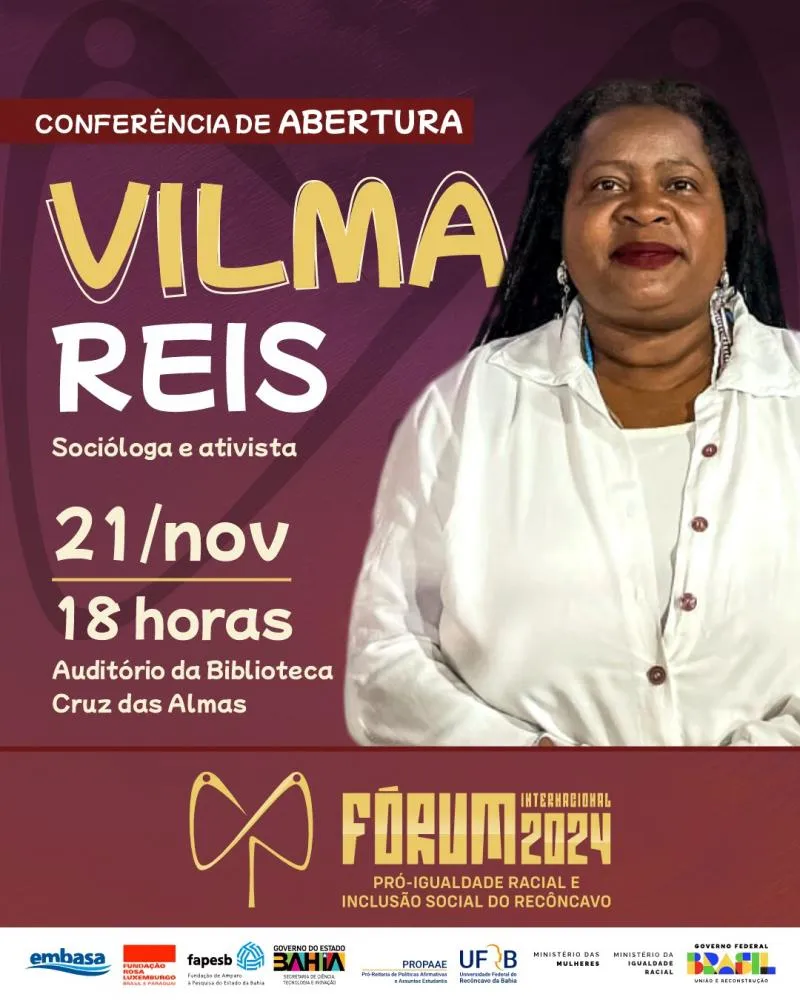Socióloga Vilma Reis fará conferência de abertura do Fórum 2024 na UFRB