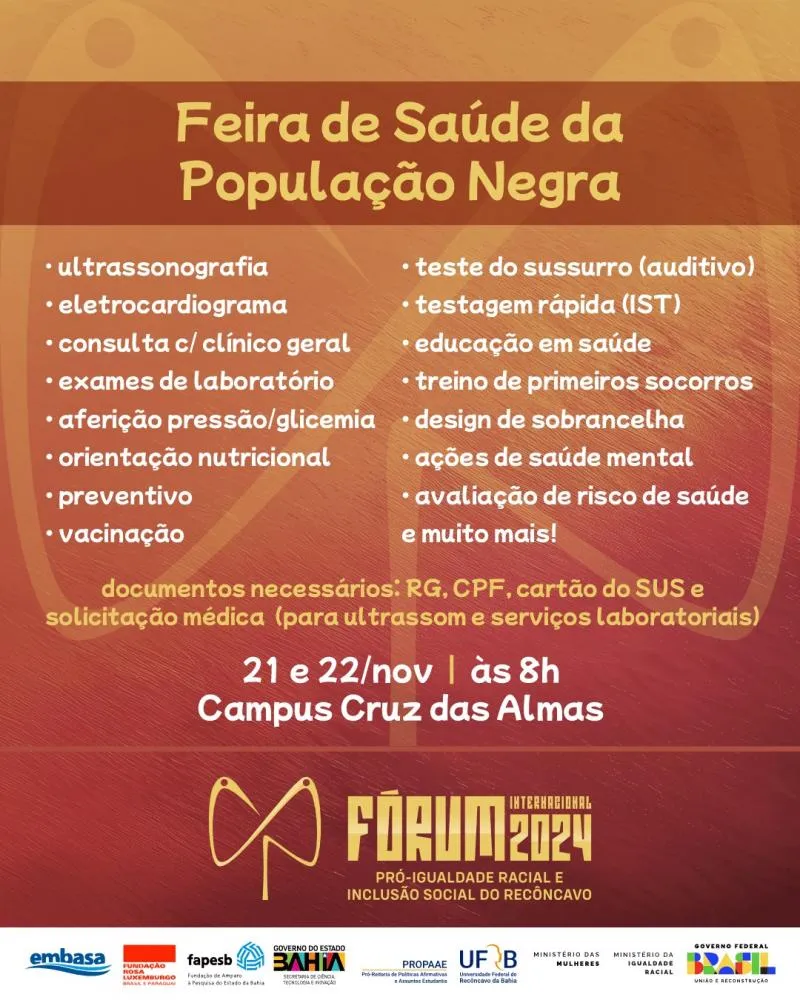 Cruz das Almas: Feira de Saúde da População Negra oferece serviços gratuitos no Fórum 2024 da UFRB