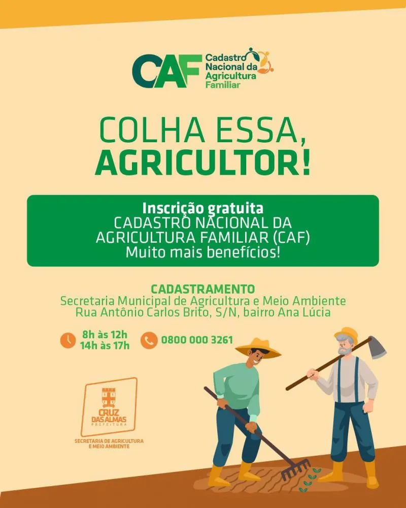 Agricultores de Cruz das Almas agora podem emitir o CAF na Secretaria de Agricultura e Meio Ambiente